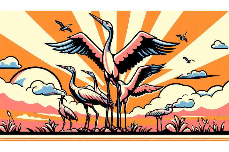 cranes-in-a-bold-color-palette-pop-art