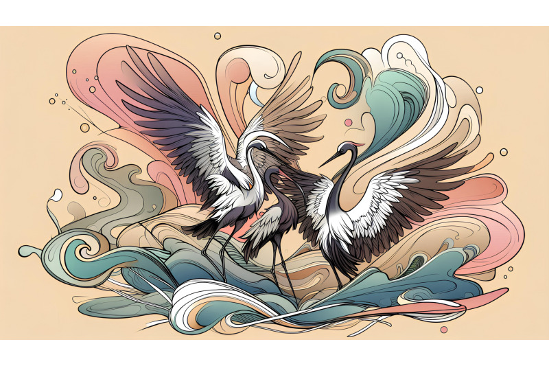 cranes-in-a-fluid-ink-swirl-abstract-ink