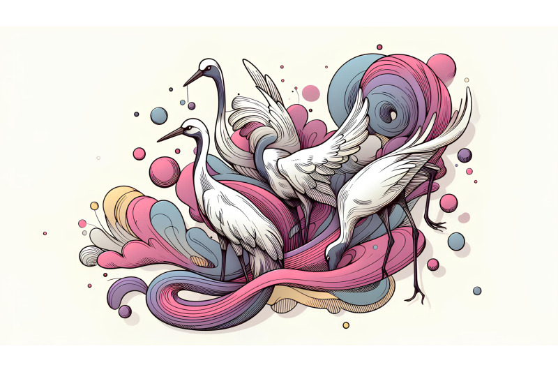 cranes-in-a-fluid-ink-swirl-abstract-ink