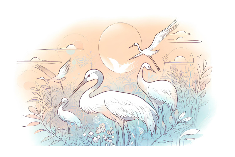 cranes-in-a-gentle-pastel-dream-delicate-pastel-painting