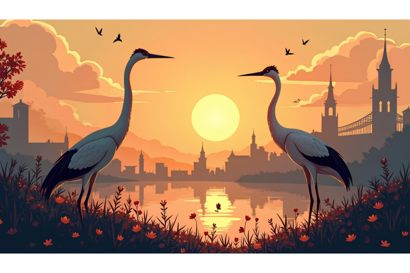 cranes-in-a-golden-twilight-renaissance-style