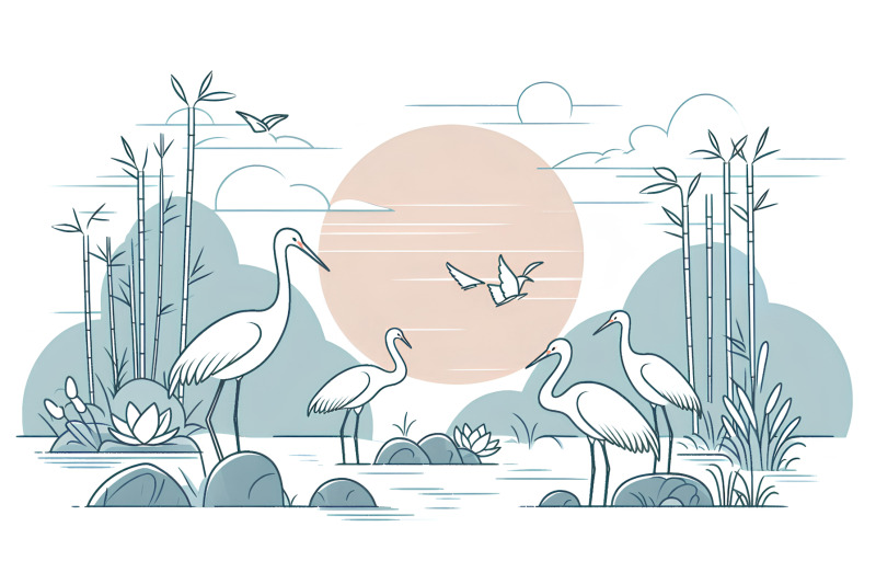 cranes-in-a-minimalist-japanese-garden-elegant-simplicity