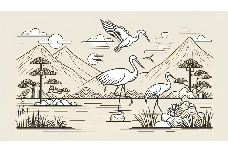 cranes-in-a-minimalist-japanese-garden-elegant-simplicity