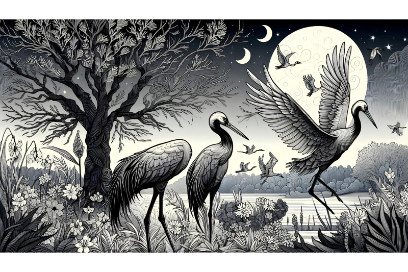 cranes-in-a-moonlit-garden-gothic-art