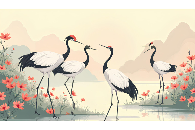 cranes-in-a-traditional-chinese-painting-ancient-art-style