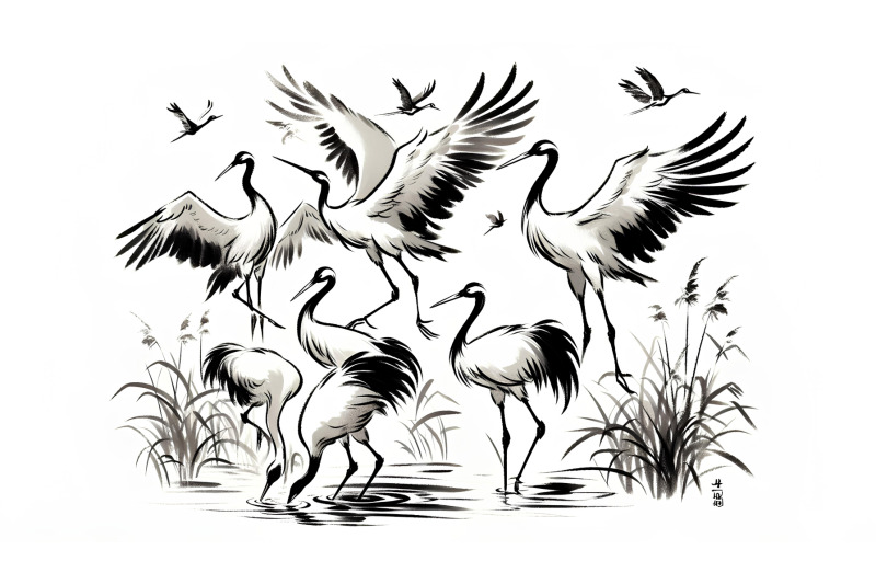 cranes-in-a-traditional-ink-wash-chinese-brushwork