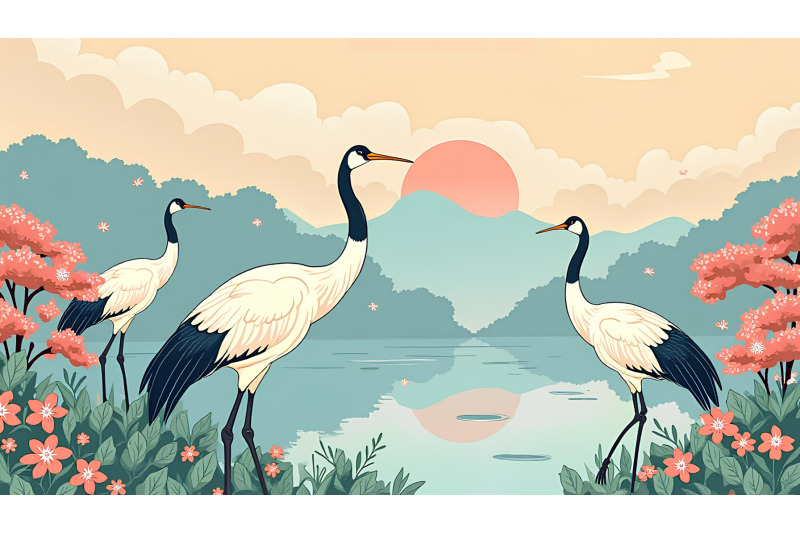 cranes-in-a-traditional-japanese-art-ukiyo-e-style