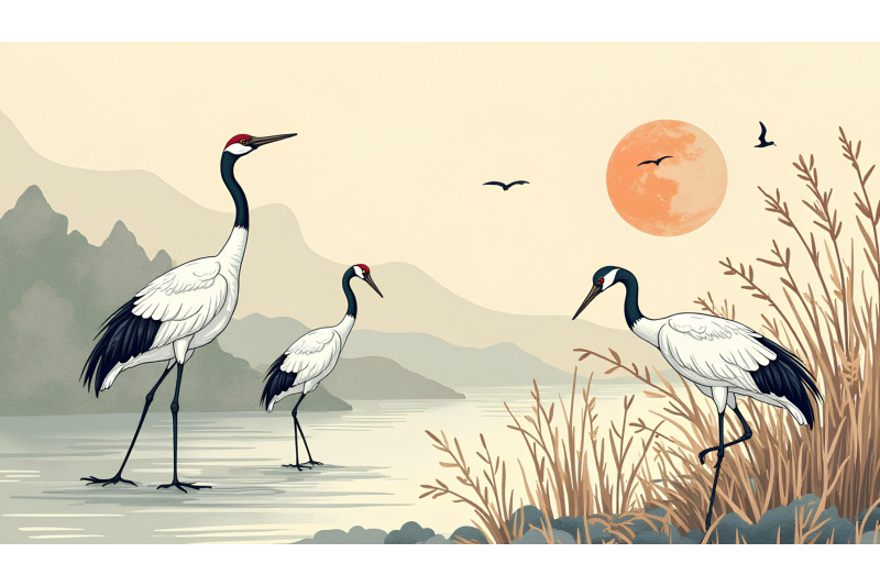 cranes-in-a-traditional-japanese-art-ukiyo-e-style