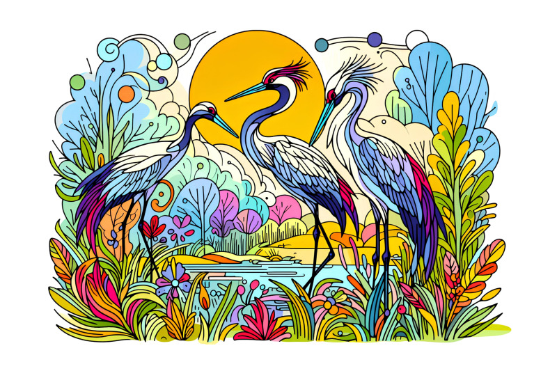 cranes-in-a-vibrant-nature-scene-bold-expressionism