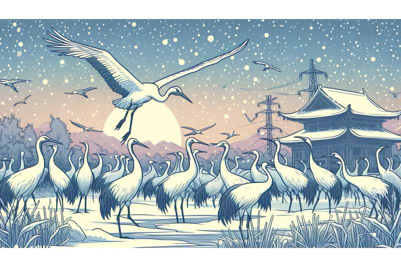 cranes-in-a-wintery-dusk-snowy-impressionism