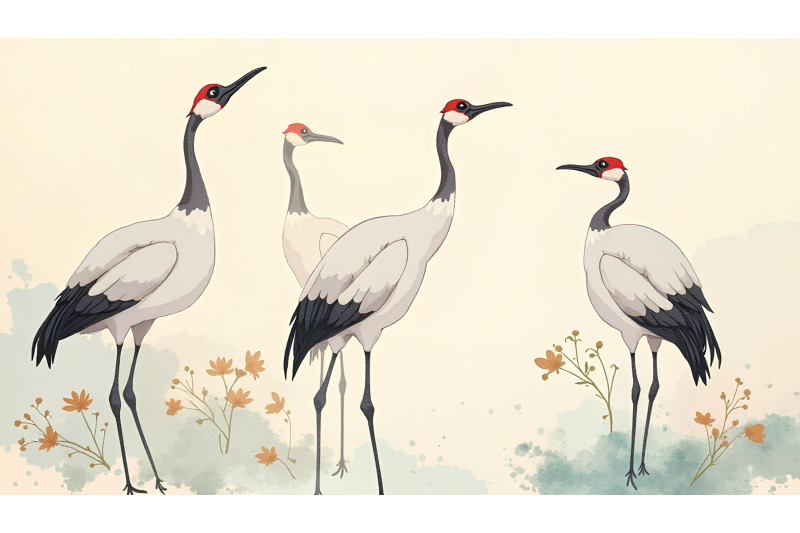 cranes-in-an-elegant-ink-wash-japanese-ink