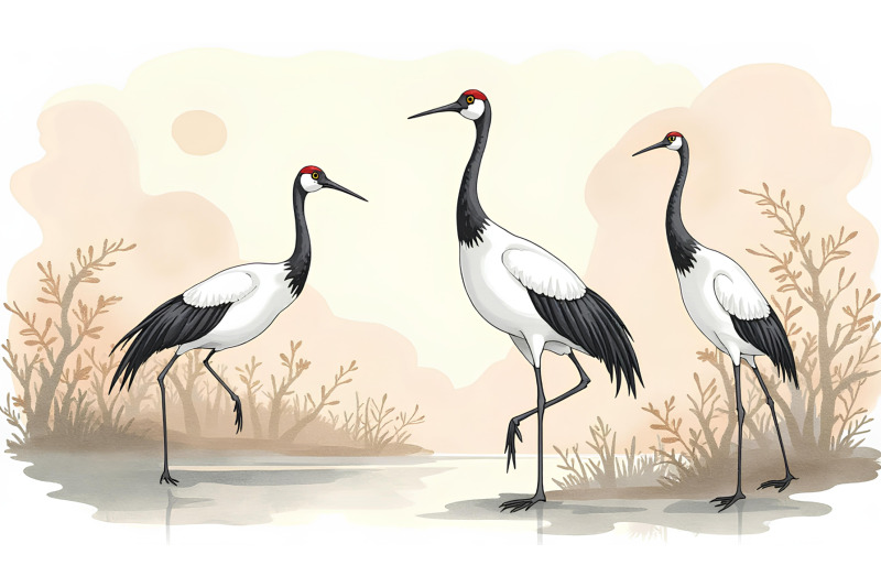 cranes-in-an-elegant-ink-wash-japanese-ink