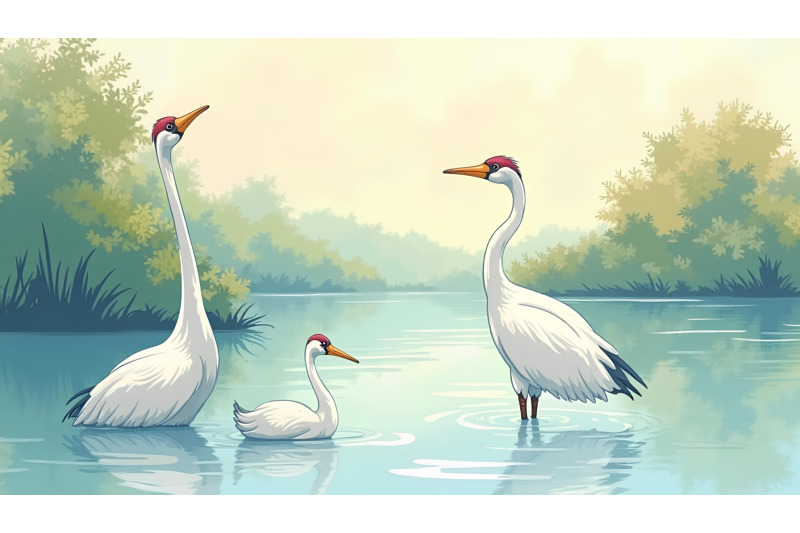 cranes-resting-on-tranquil-waters-peaceful-impressionism