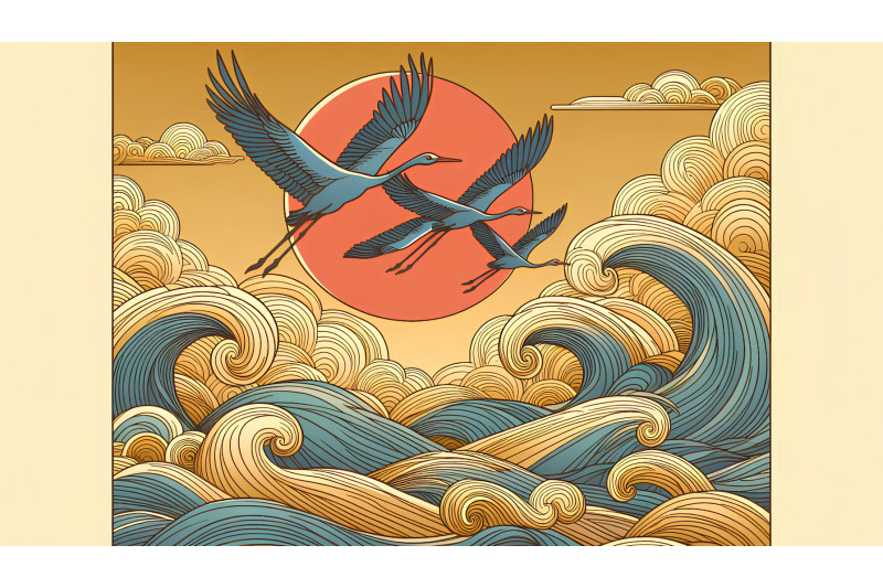cranes-soaring-over-golden-waves-sunset-fauvism