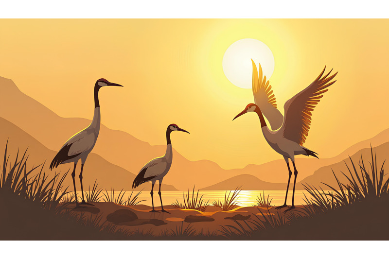 cranes-with-a-golden-sunrise-gold-leaf-art