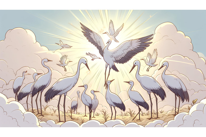cranes-with-divine-light-heavenly-ink-wash