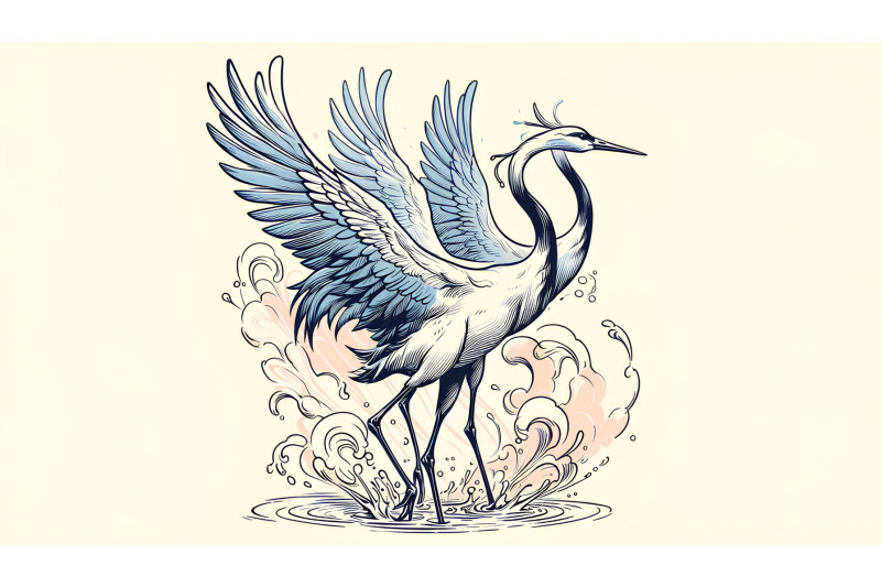 cranes-with-fluid-ink-patterns-elegant-ink-wash