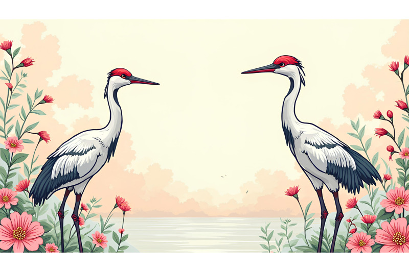 cranes-with-intricate-details-ornamental-art