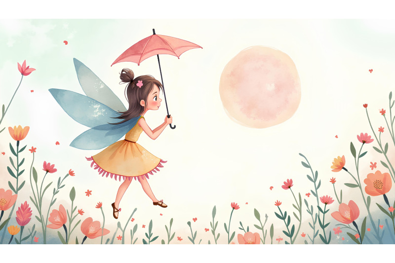 dreamy-watercolor-fairy-with-floral-umbrella