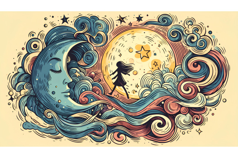 expressionist-swirling-moon-and-girl