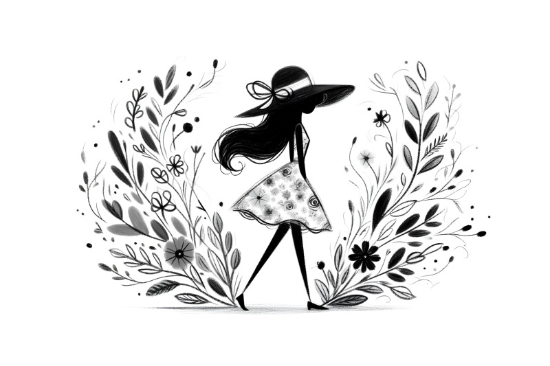 floral-girl-in-silhouette-charcoal-sketch