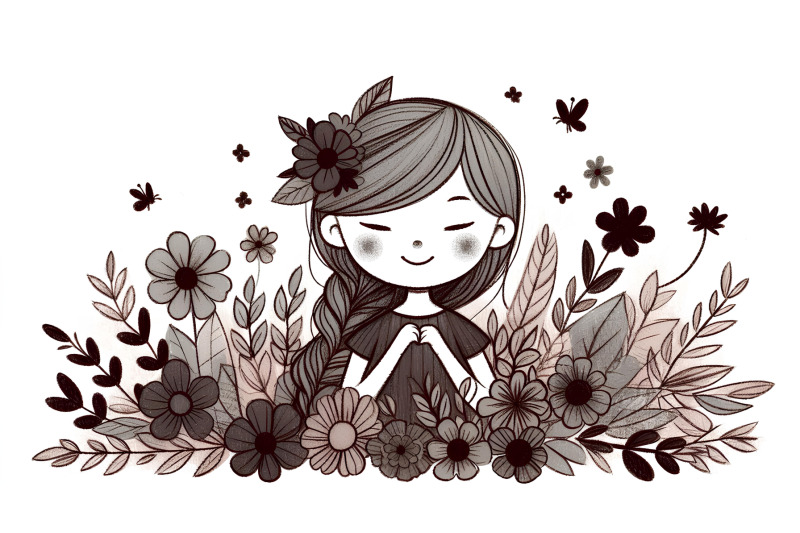 floral-girl-in-silhouette-charcoal-sketch