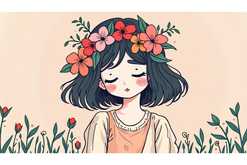flower-adorned-girl-pop-art-charm