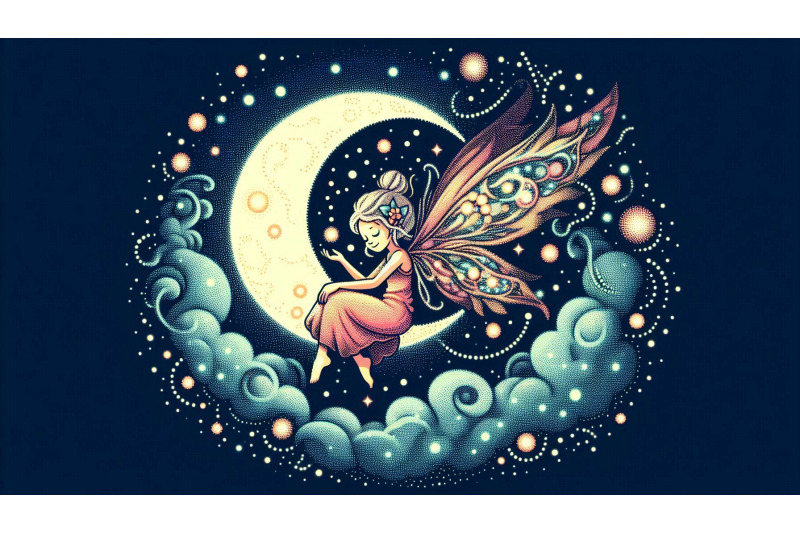 glowing-fairy-floating-under-moon-pointillism