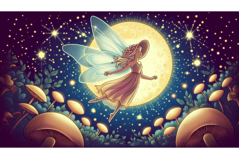 glowing-fairy-floating-under-moon-pointillism