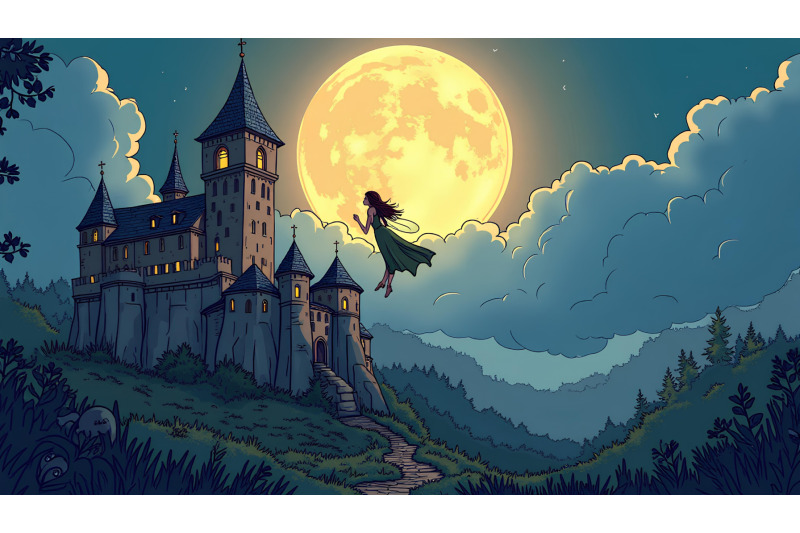 gothic-castle-fairy-under-golden-moon-medieval