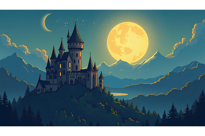 gothic-castle-fairy-under-golden-moon-medieval
