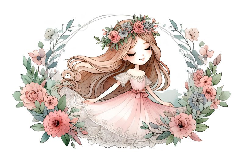 graceful-girl-with-floral-frame-watercolor
