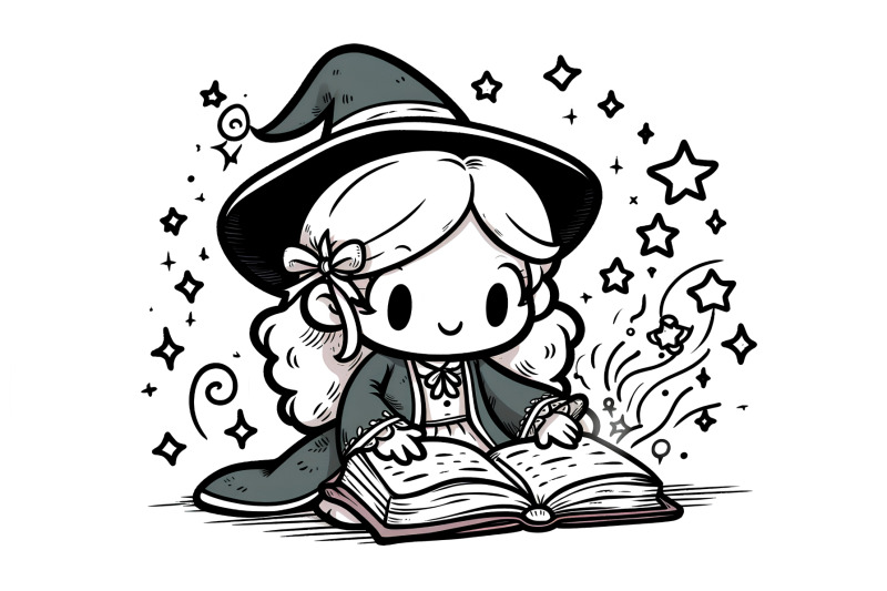 ink-drawing-of-magical-reading-girl