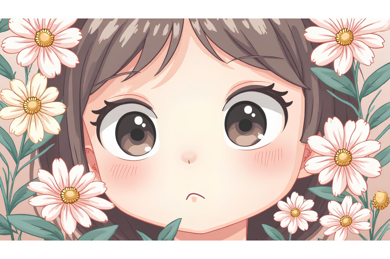 innocent-gaze-framed-by-flowers-minimalism