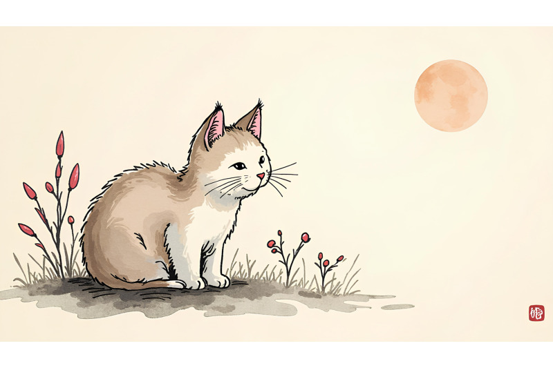 japanese-sumi-e-ink-cat-painting