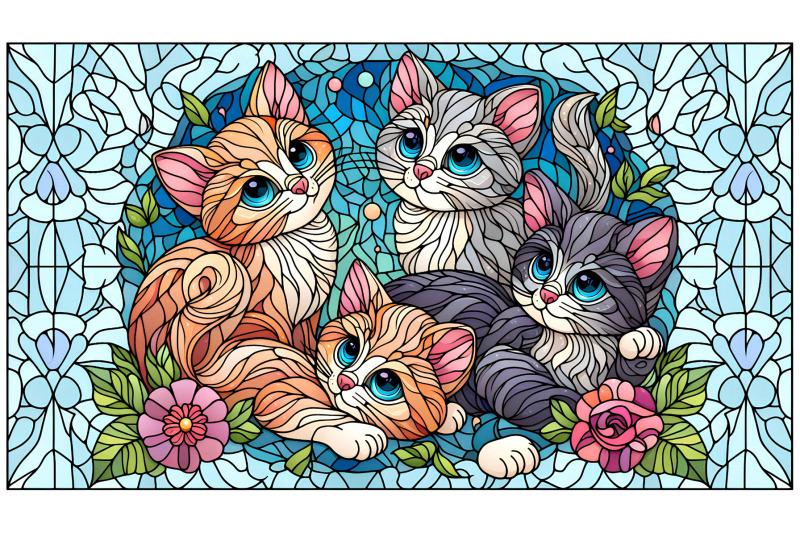 kittens-in-stained-glass-effect-art