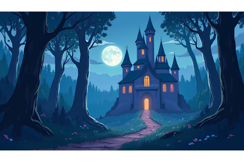 midnight-fairy-in-castle-woods-digital-fantasy