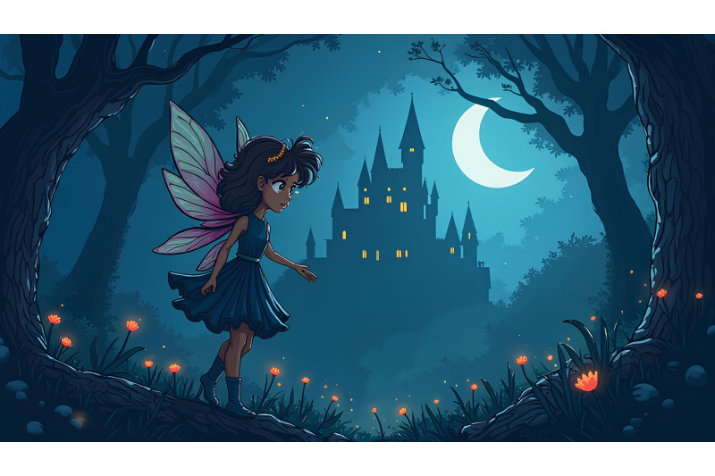 midnight-fairy-in-castle-woods-digital-fantasy