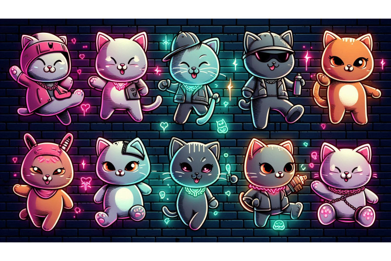 neon-graffiti-kittens-on-dark-wall