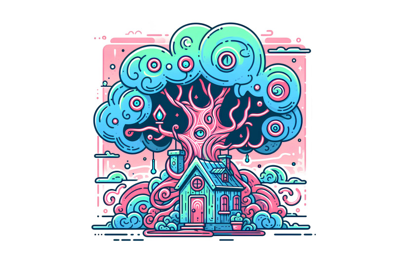 neon-graffiti-tree-and-whimsical-house