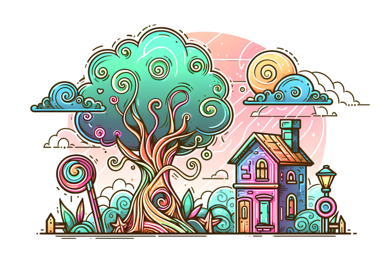 neon-graffiti-tree-and-whimsical-house