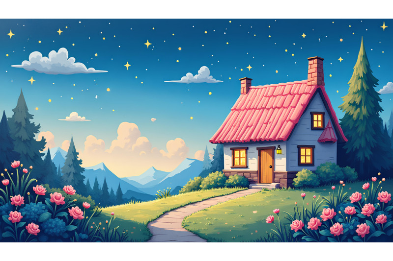oil-painting-of-a-dreamy-starry-cottage