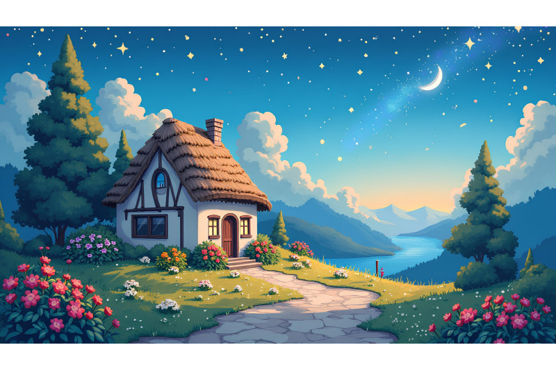 oil-painting-of-a-dreamy-starry-cottage