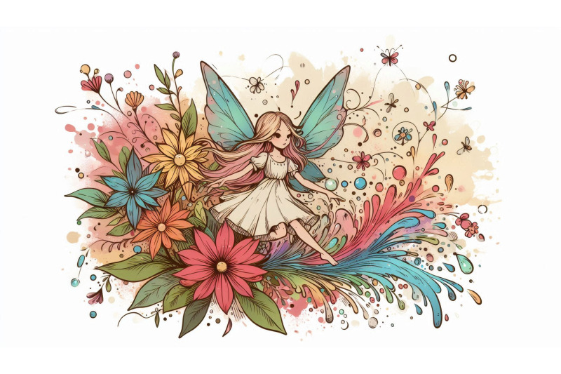 painterly-fairy-surrounded-by-floral-bursts