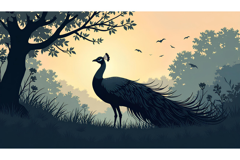 peacock-night-silhouette-charcoal