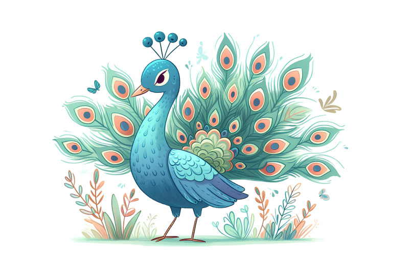 peacock-standing-majestic-watercolor