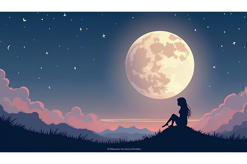 silhouette-of-girl-sitting-on-the-moon