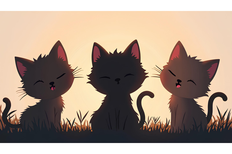 silhouette-of-three-peeking-kittens