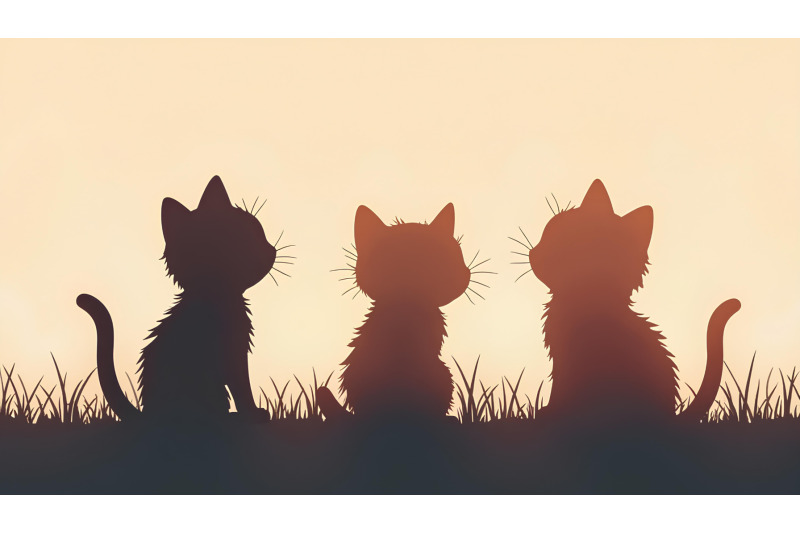 silhouette-of-three-peeking-kittens