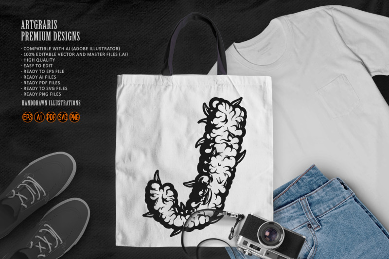 weed-themed-j-letter-with-border-outline-monochrome